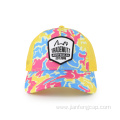 Colorful print trucker cap with woven label